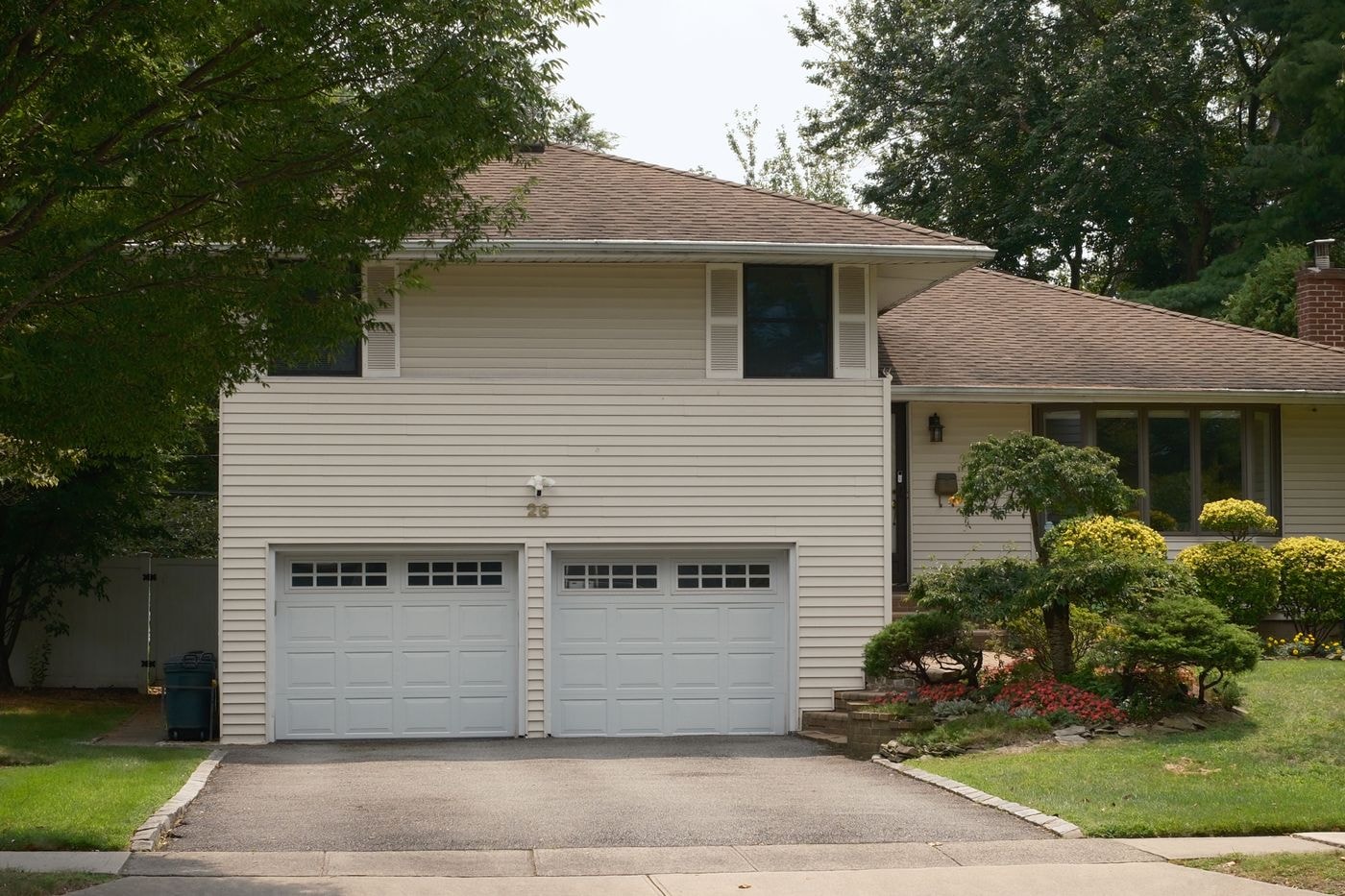 Suburban home exterior with a two-car garage